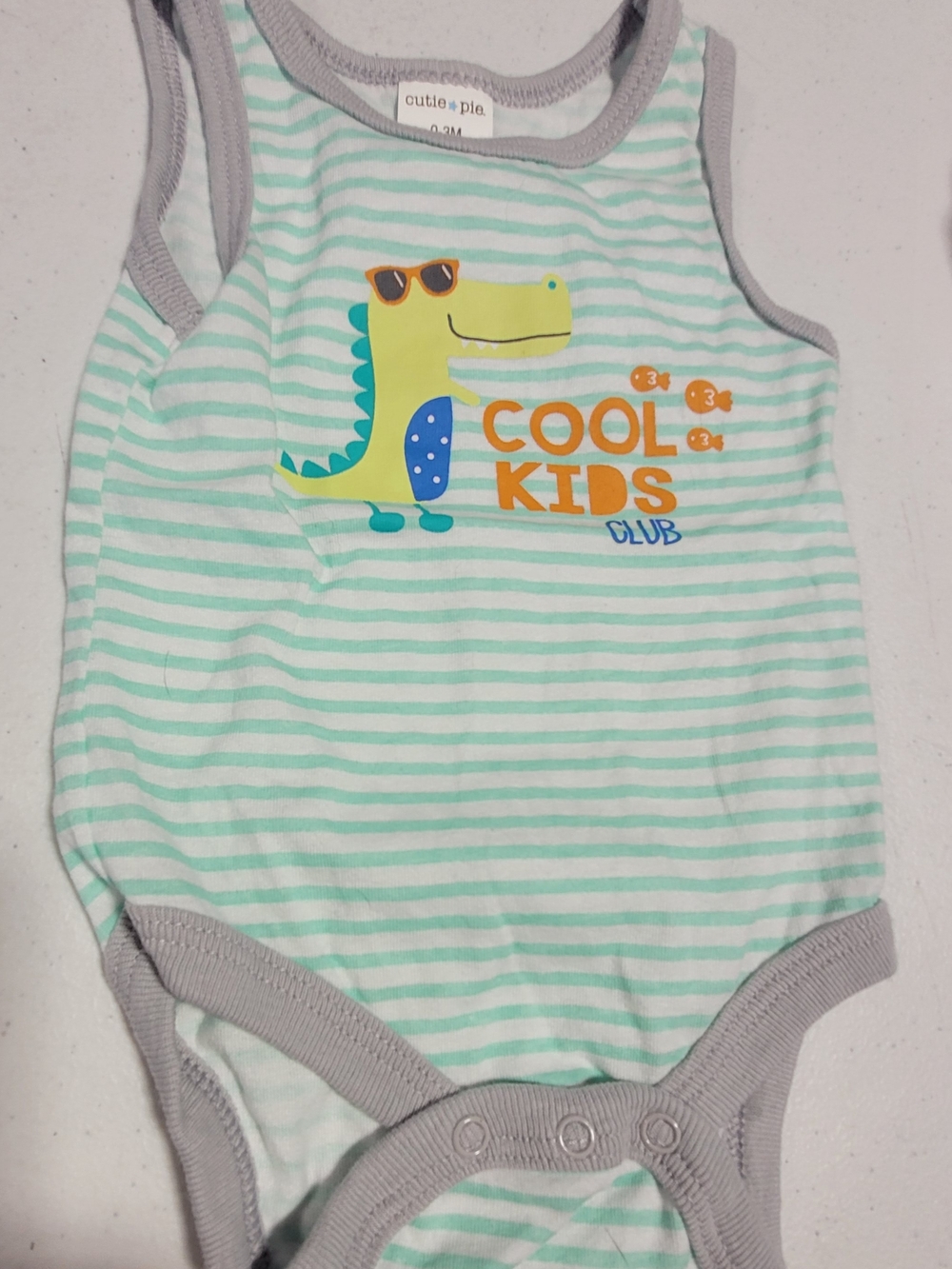 Cutie Pie Mint Stripe 'Cool Kids' Dinosaur One-Piece Bodysuit